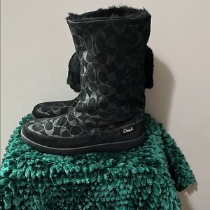 Coach Black Suede Monogram Terri Boots